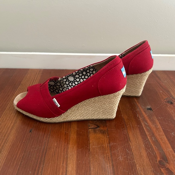 TOMS Red Canvas Espadrille Wedges - Picture 3 of 4